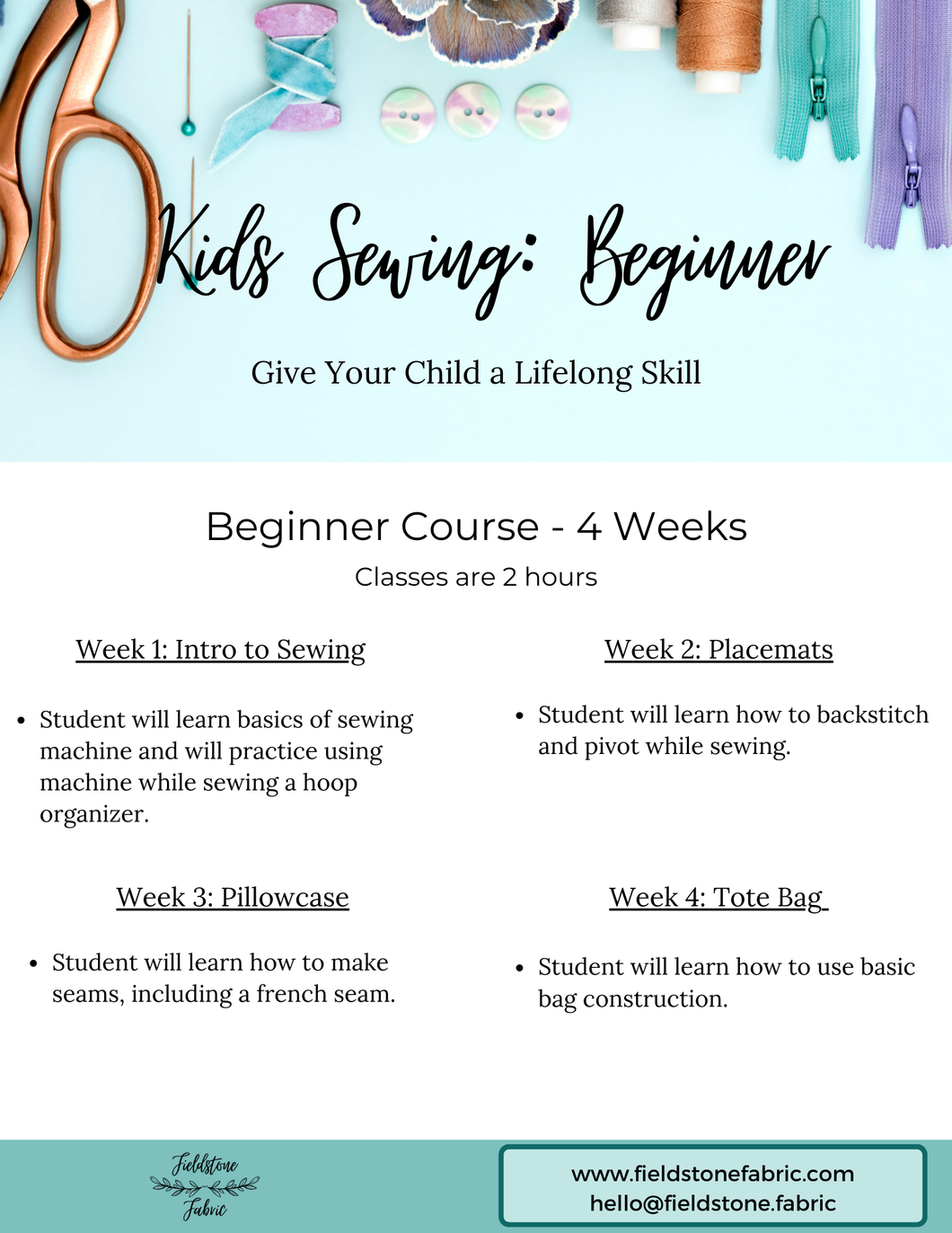 Kids Sewing: Beginner Course - In Person Lessons