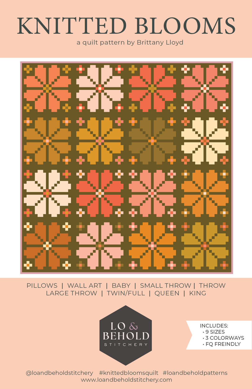 Knitted Blooms Quilt Pattern -Printed