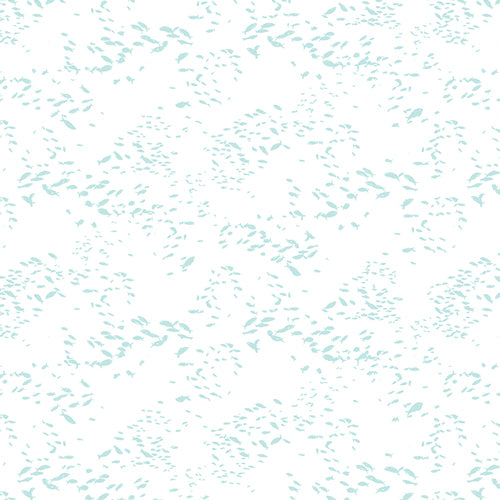 white background with small turquoise fish