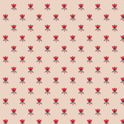 floral follies fabric cream and red flowers